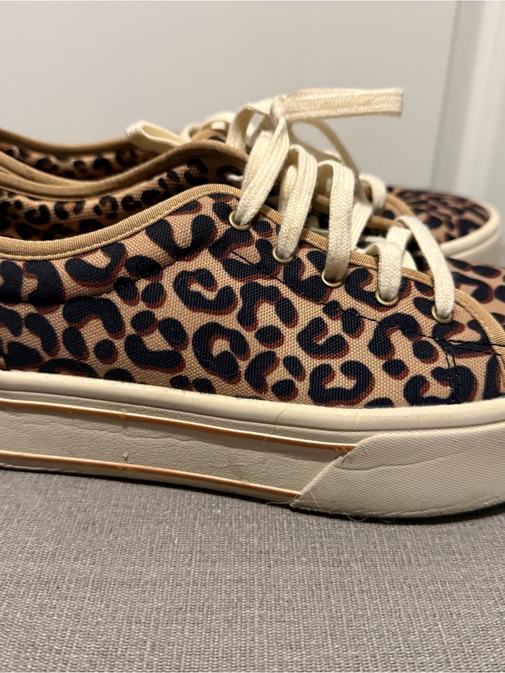 Ariat Leopard Print Skylar Canvas Lace-Up Sneakers - Beige and Black